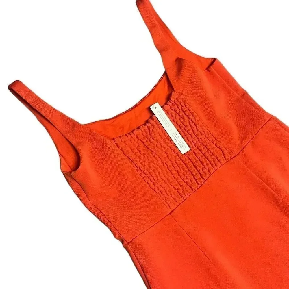 NWT Anthropologie Ariana Square-Neck Asymmetrical Ruffle Hem ORANGE Dress Sz xl